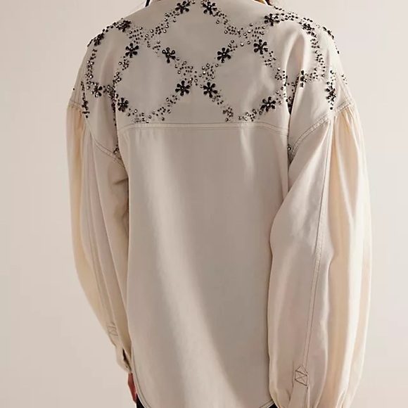 We the Free womens Star Studded Shirt cream embellished western button up L - Picture 14 of 15